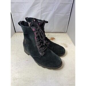Sorel Black Emelie Lace Up Iridescent Polka Dot Boots Shoes Size 5